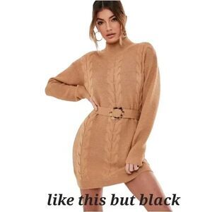 Missguided Women's Black Acrylic Cable Knit Mini Sweater Dress w Belt NEW